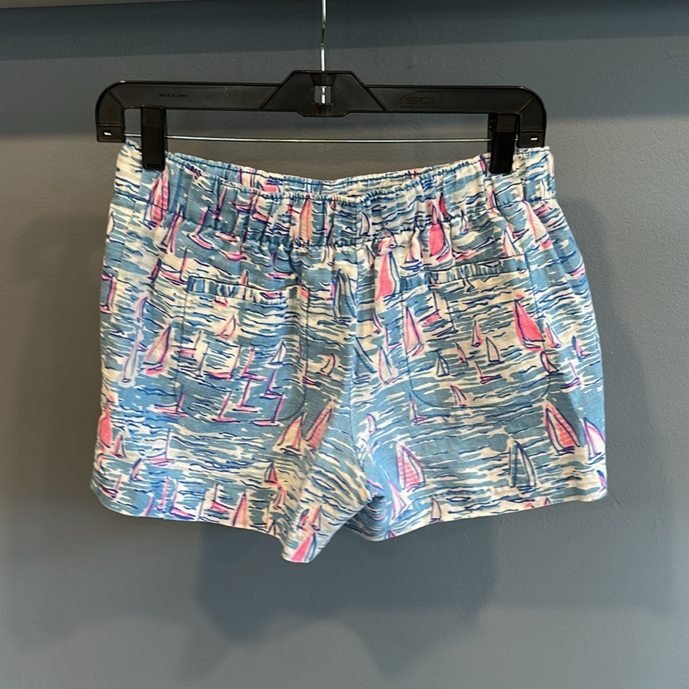 Lilly Pulitzer Small Blue BOATYLICIOUS LILO SHORTS Linen Pull-On Sailboats - Picture 4 of 5